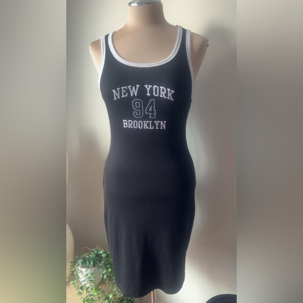 Streetwear Society Black & White 'New York 94 Brooklyn' Ribbed Tank Dress